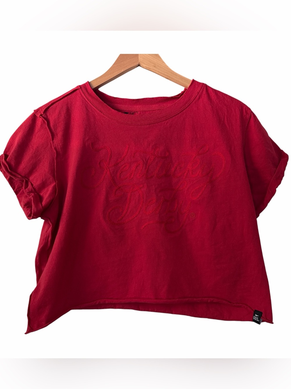 Kentucky Derby Cropped Cuffed T-Shirt Tonal Crocheted 100% Cotton Women’s Medium